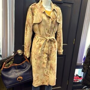 Philosophy Trench Coat, Multi Rose Flowers Pattern, Side Pocket And Belt Ties